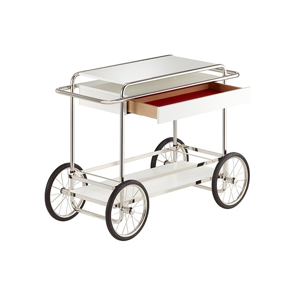 M4RS CONSOLE TROLLEY WITH DRAWER - WHITE (WITH BOTTLE HOLDER)