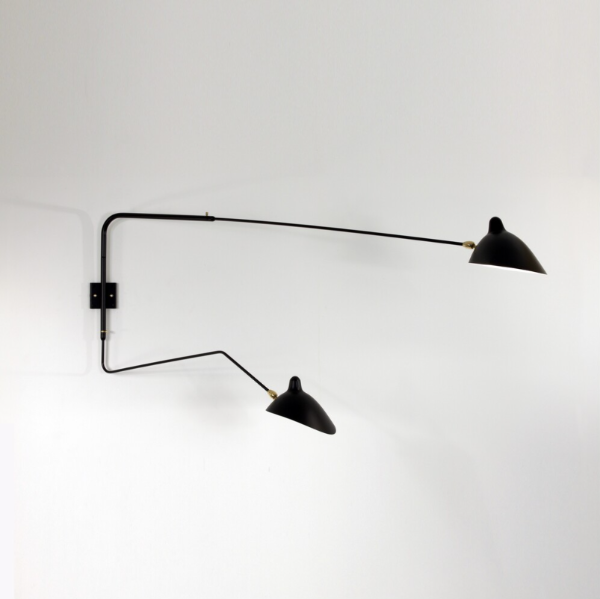 Serge Mouille Wall Lamp 2 Rotating Arms (1 Straight, 1 Curved)